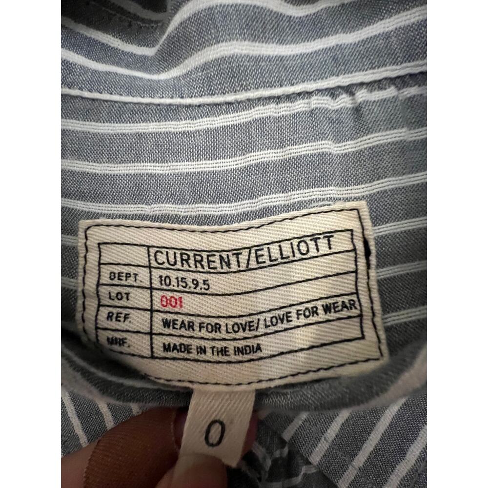 Current/Elliott Women's Prep School Shirt Stripe Gray Button-Up Long Sleeve Sz 0 - Picture 3 of 7